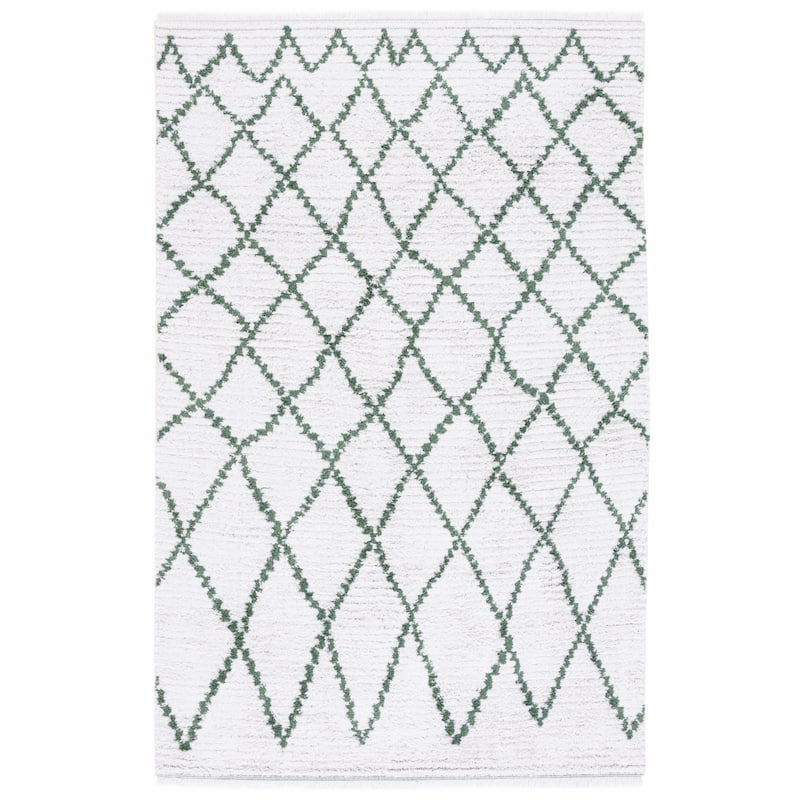 SAFAVIEH Augustine Kusum Boho Trellis Fringe Rug - 6'4" Square - Ivory/Green