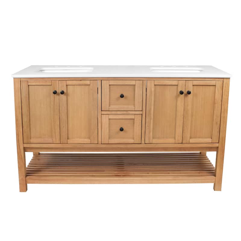 KitchenBathCollection Lakeshore 60" Double Bathroom Vanity with Engineered White Top