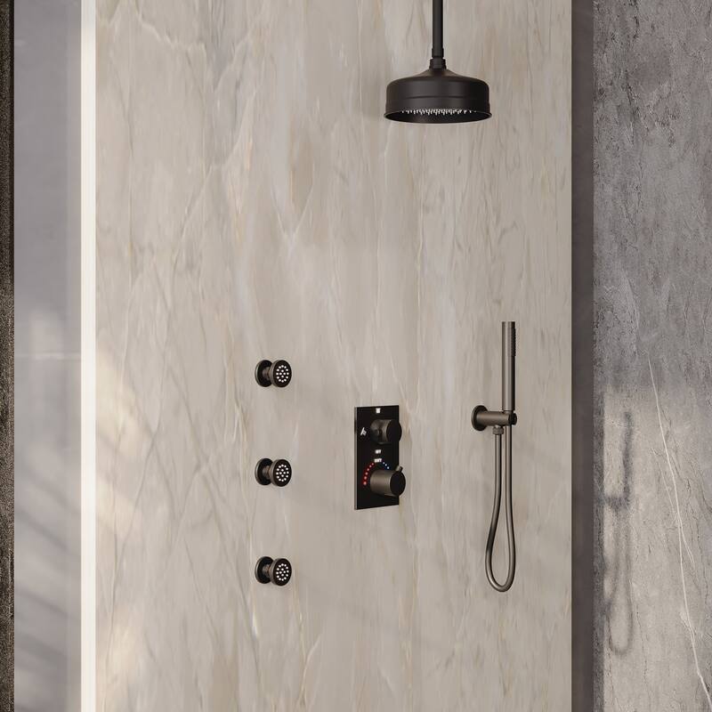 Thermostatic 3-Spray 8 in. Ceiling Mount Fixed and Handheld Dual Shower Head 2.5 GPM with 3-Body Jet