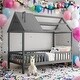 preview thumbnail 1 of 34, Twin Size Wood House Bed With Fence,Solid Construction Grey