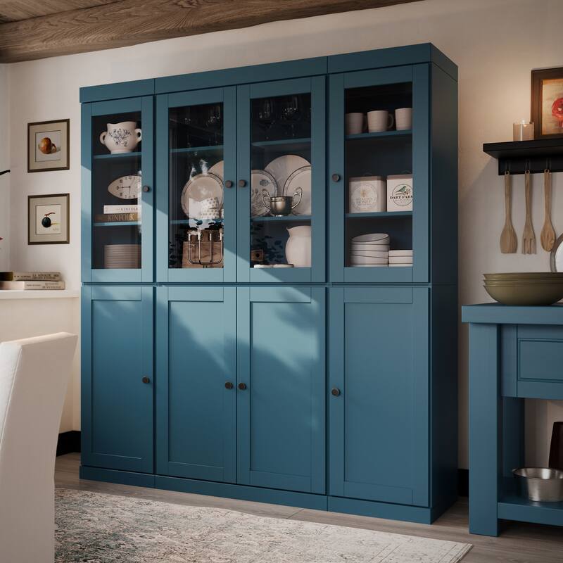 Palace Imports 100% Solid Wood 65" Pantry Cabinet with Clear Glass, Shaker Doors, 2-Drawers and Adjustable Shelves