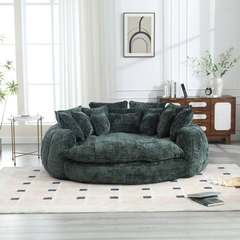81.10" Double Bread Extra Large Round Sofa Bed with Armrests and Large Cushions - Emerald
