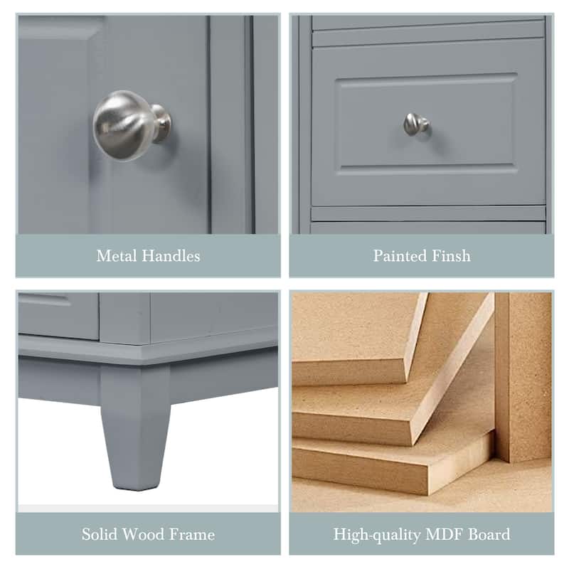 36" Bathroom Vanity with Ceramic Sink - MDF & Solid Wood Base, 3 Drawers & Storage Cabinet, Freestanding Design, 4" Faucet Holes