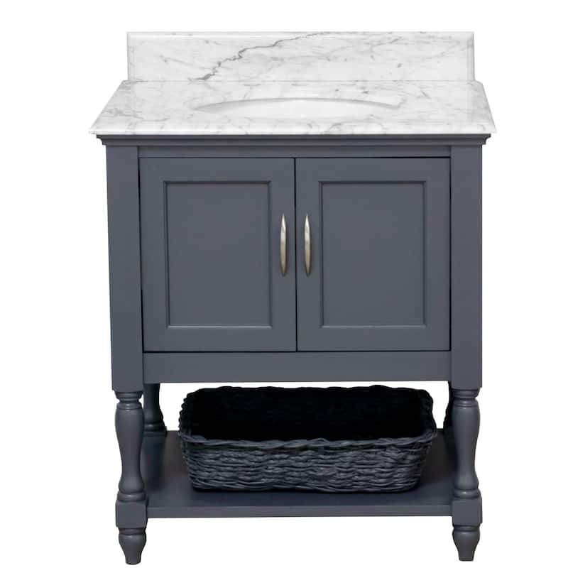KitchenBathCollection Beverly 30" BathroomVanity w/ Carrara Marble Top