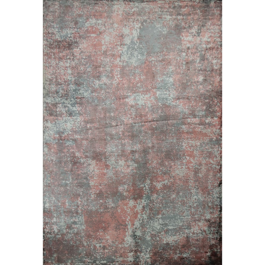 Hand Knotted Oriental Viscose Silk Carpet Modern All-Over Oranges & Rust Abstract Area Rug - 7' 11'' X 5' 5''