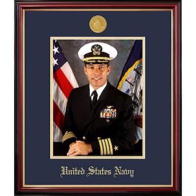 Patriot Frames Navy 8x10 Portrait Petite Frame with Gold Medallion