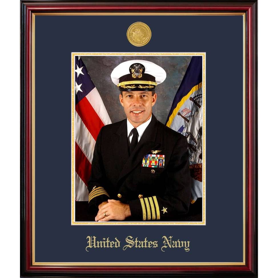 Patriot Frames Navy 8x10 Portrait Petite Frame with Gold Medallion