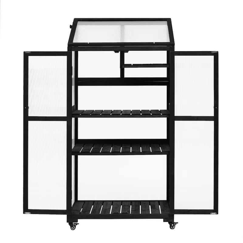 Roomfitters 62" Wood Greenhouse Cold Frame with Wheels and Adjustable Shelves for Indoor Outdoor Use