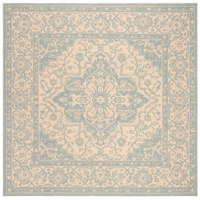 SAFAVIEH Linden Louann Indoor/ Outdoor Waterproof Patio Backyard Rug - 6'7" Square - Cream/Aqua
