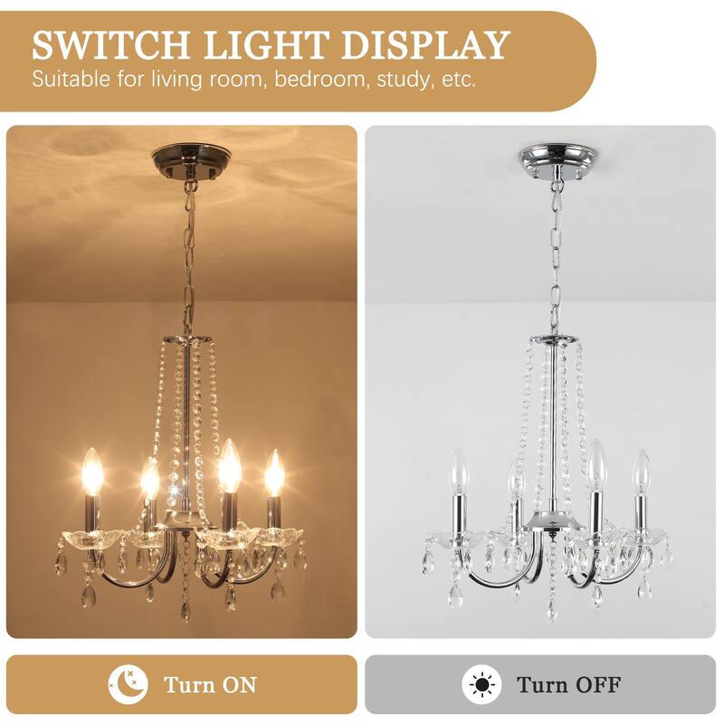 Mini Modern 4-Light Candle Style Crystal Chandelier - 15.74'' W x 17.71'' H - N/A