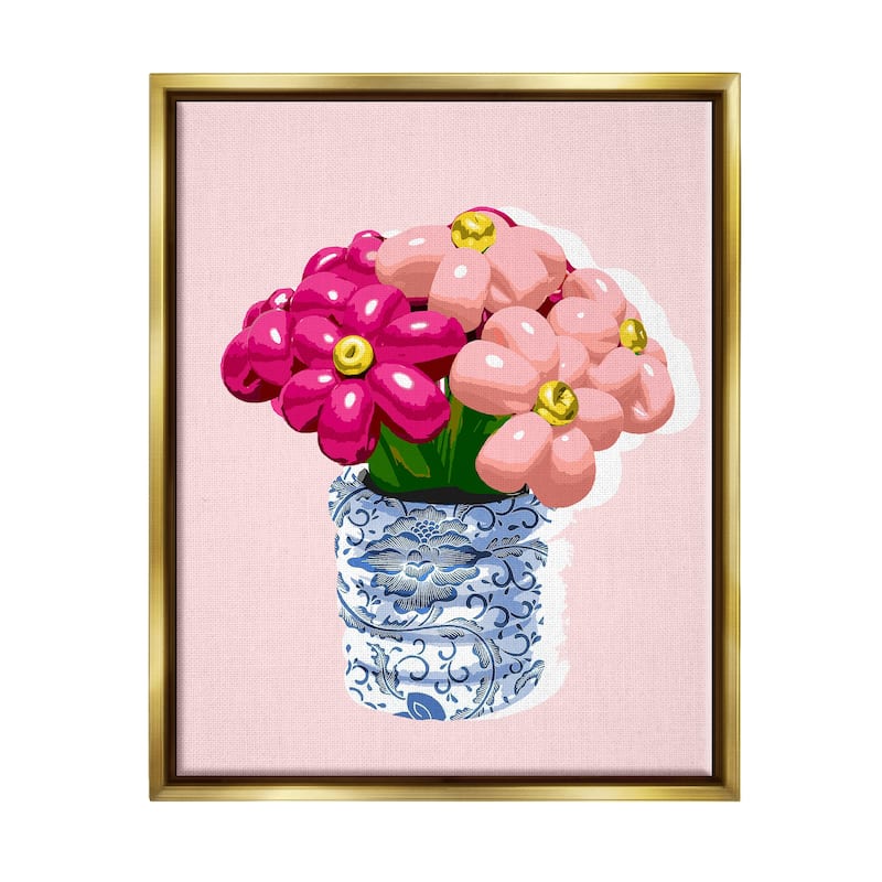 Stupell Balloon Bouquet in Vase Framed Floater Canvas Wall Art Design by Daphne Polselli - 17 x 21 - Gold