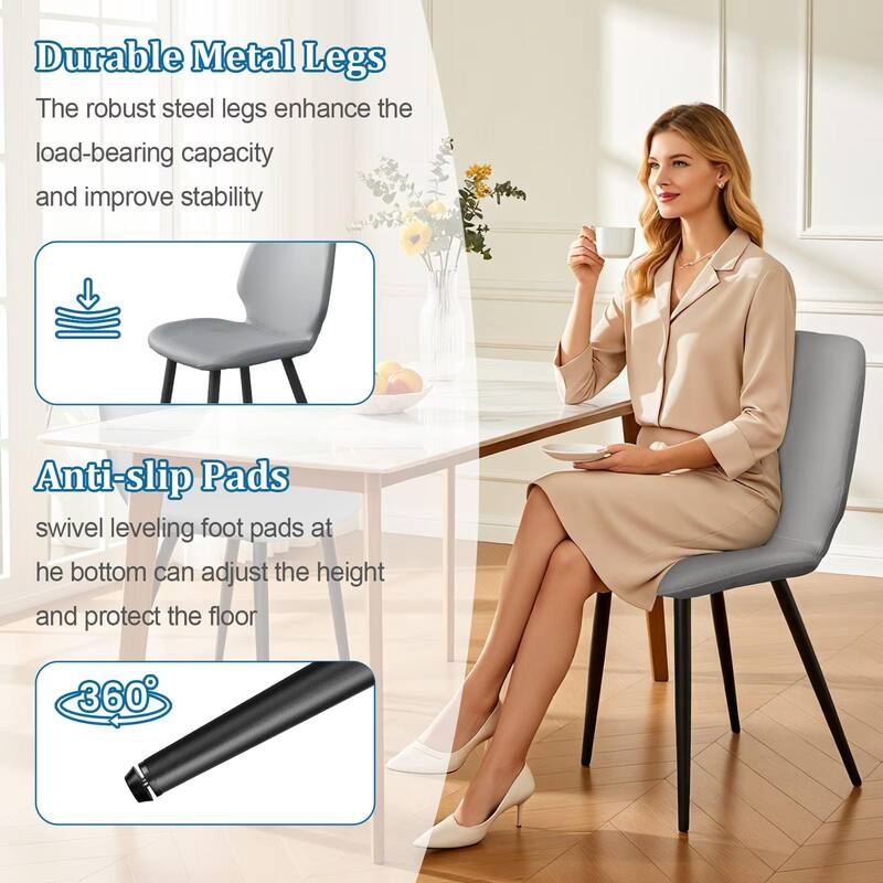 Leather Dining Chair with Metal Legs, Shell Shape Upholstered Chair Set of 6 for Kitchen, Restaurant, Living, Meeting Room