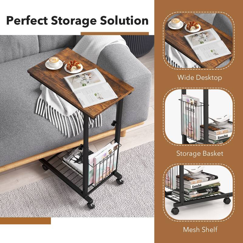 Gymax Set of 2 C-shaped Sofa Side Table Height Adjustable Compact End