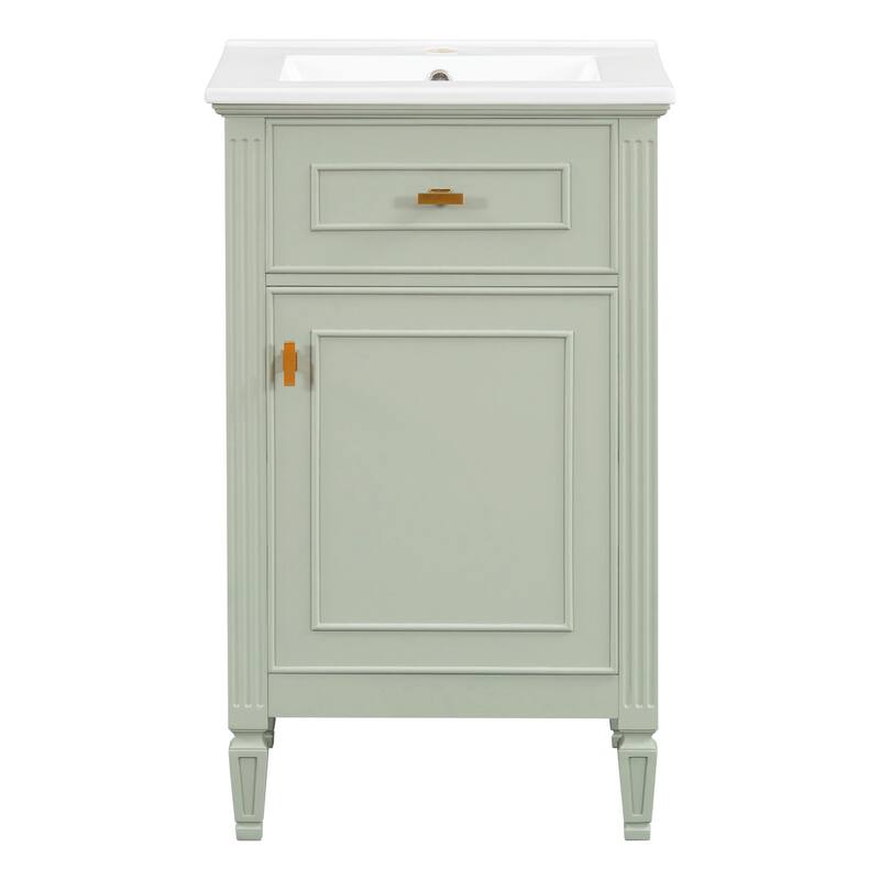 20" Bathroom Vanity, Sink with Solid Wood Legs, Adjustable Shelf, Tilt-Out Drawer