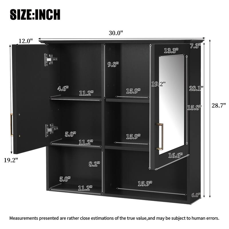 2-in-1 Bathroom Mirror Cabinet, 30 inch Wall Mounted Medicine Cabinet with Adjustable Shelves & Soft Close Doors