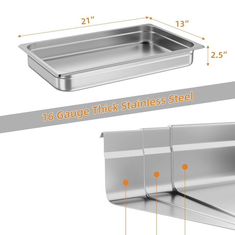6 Pack Hotel Pan 2.5" Deep Steam Table Pan Full Size Restaurant Pans Commercial