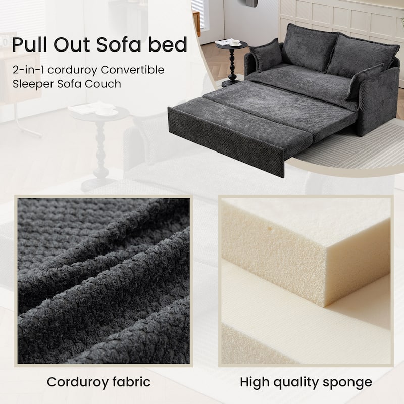 59.5" Loveseat Sofa Bed, Upholstered Pull-Out Sleeper Couch with Charging Ports Modern Convertible Couch for Small Spaces