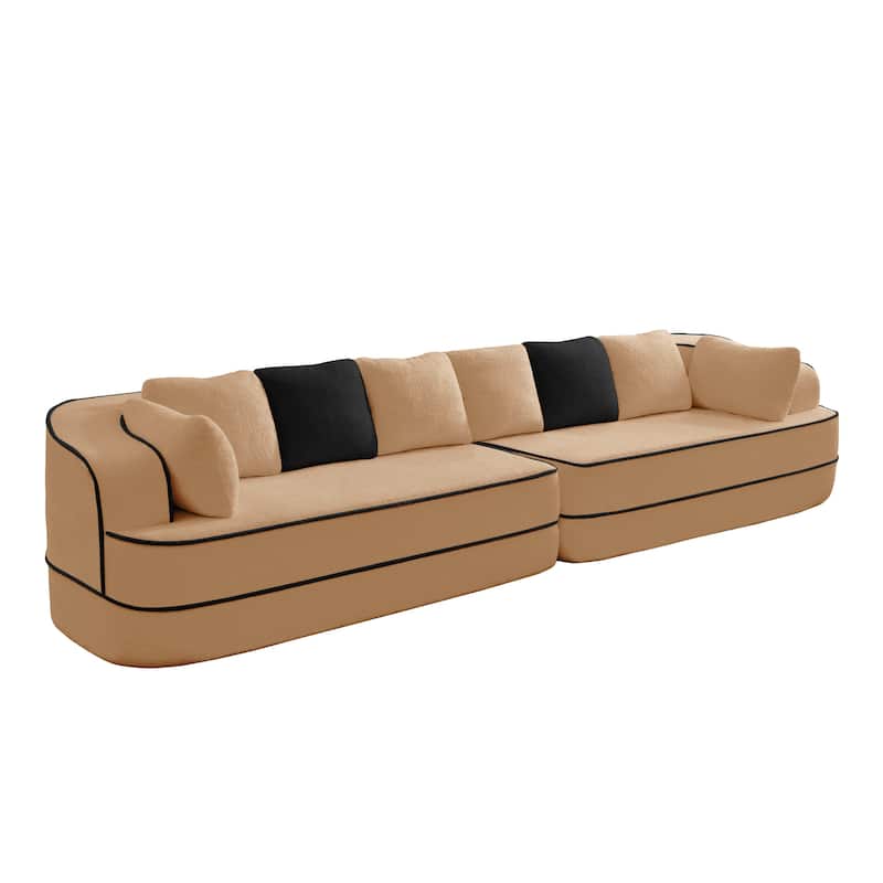 135" Two-Tone Sofa Teddy Fabric Sofa, Boneless Couch with Sponge Cushions, Stylish Sectional Sofa with Pillows for Living Room