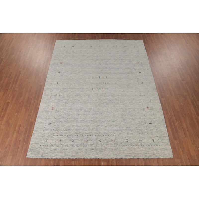 Tribal Beige Gabbeh Area Rug Hand-Knotted Wool Carpet - 9'0"x 11'7"