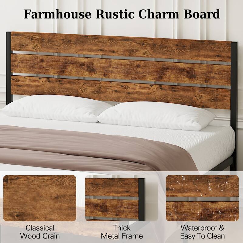 VECELO Industrial Wood Bed Frame with Headboard Twin Size Beds/Full Size Beds/Queen Size Beds