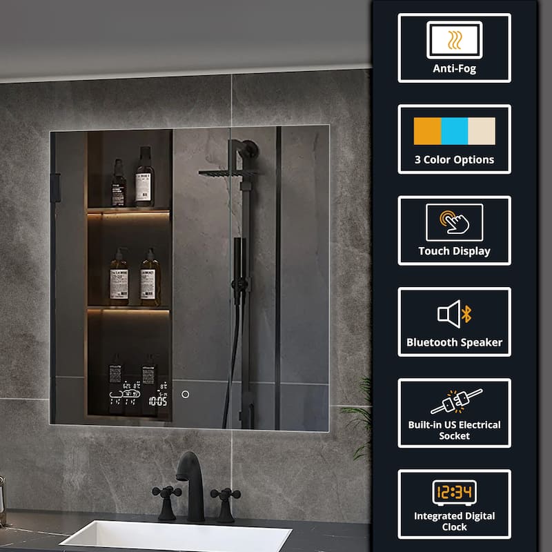 Savera 30 in. Surface-Mount LED Mirror Medicine Cabinet with Defogger