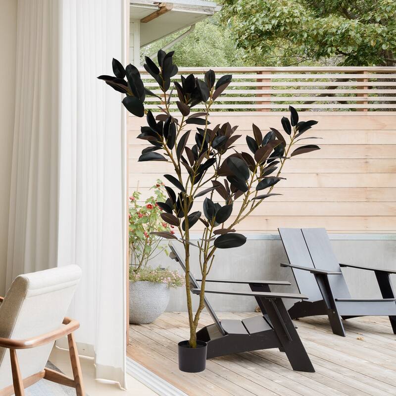 5.9FT Tall Artificial Rubber Tree, Faux Rubber Plant in Pot, Fake Greenery Floor Plant for Home Living Room