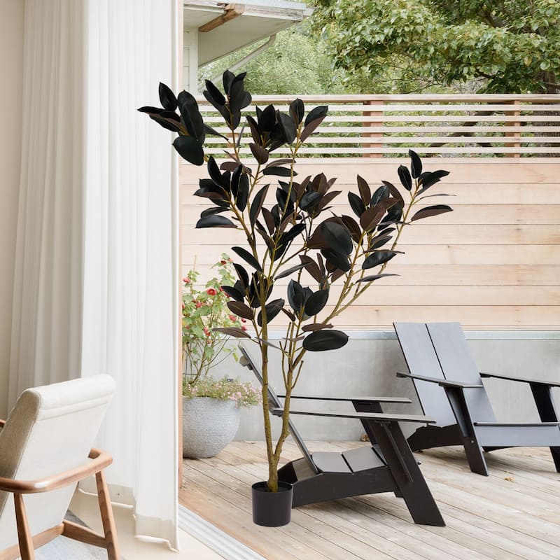 GDFStudio - Calder 5.9FT Artificial Rubber Tree with Flexible Stems - Purple+Black