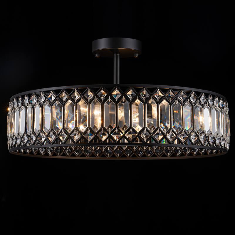 Starsky Luxury Crystal Drum Dimmable Semi Flush Mount Light