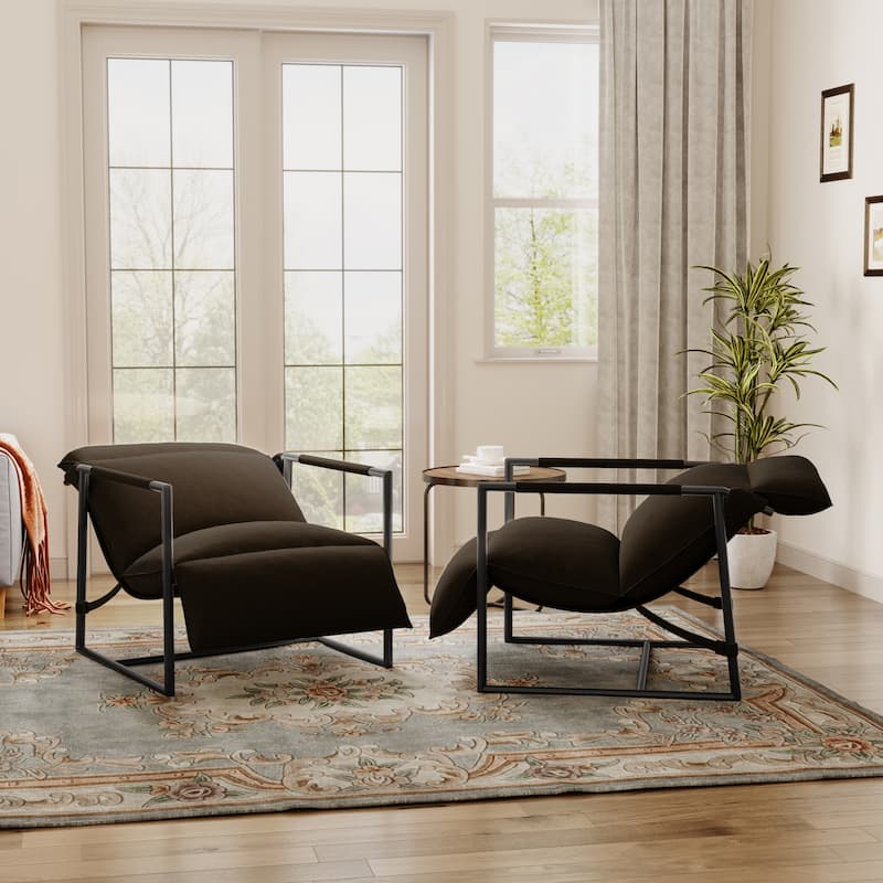 Metal Sling Accent Chairs Armchair with Adjustable Headrest Set of 2