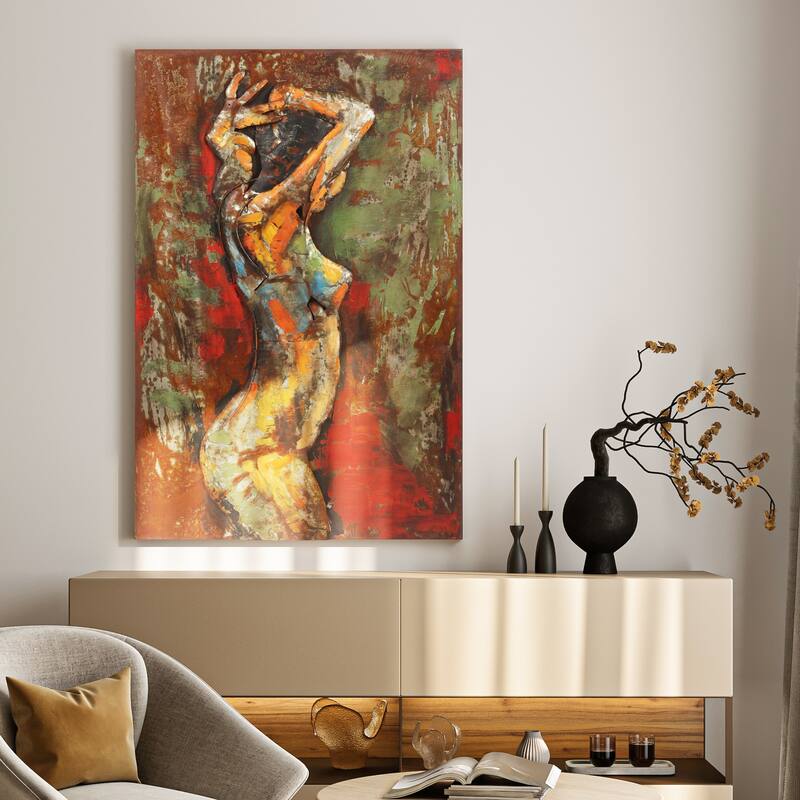 "Nude Study" Mixed Media Iron Hand Painted Dimensional Wall Art Sculpture