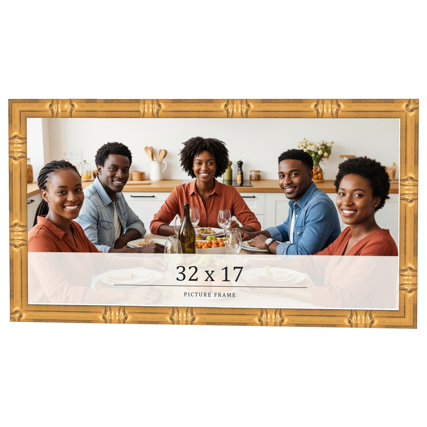 32x17 Frame Gold Bamboo Solid Wood Picture Frame | 1 Inch Moulding