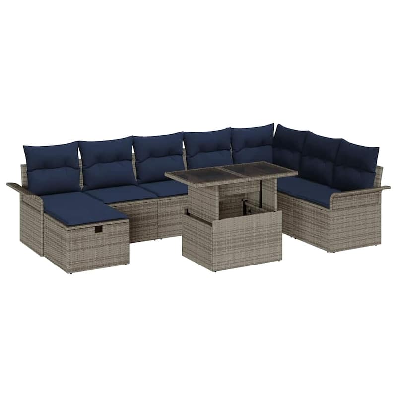 vidaXL 9 Garden Sofa Set with Cushions Black/Brown/Grey Poly Rattan - 117.1 x 73.8 x 27.2