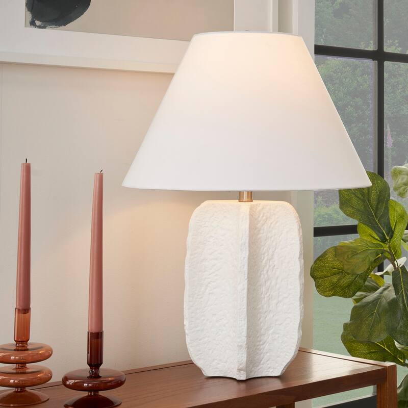Nourison 25" White Textured Ceramic Modern Plaster Table Lamp