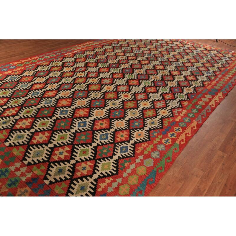Tribal / Geometric Kilim Oriental Large Rug Flatweave Wool Carpet - 9'10"x 16'4"