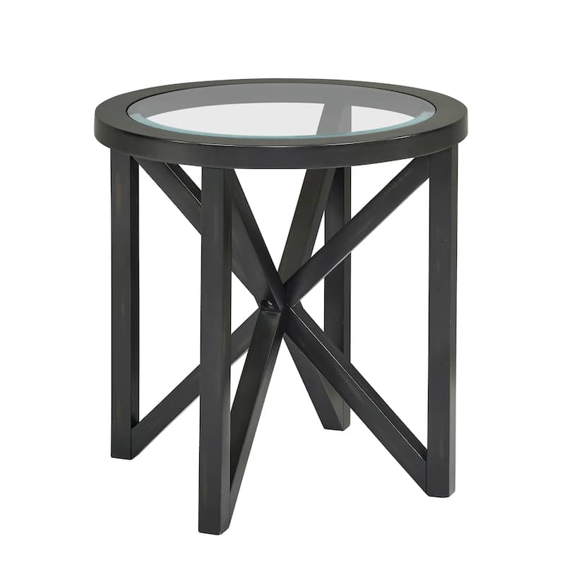 Modern Simple Glass Coffee Table, Tempered Glass Coffee Table Solid Wood Base Round Transparent Glass Top