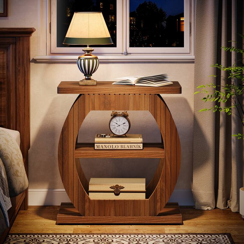 3-Tier Nightstand Farmhouse Bedside Table with Storage Shelves