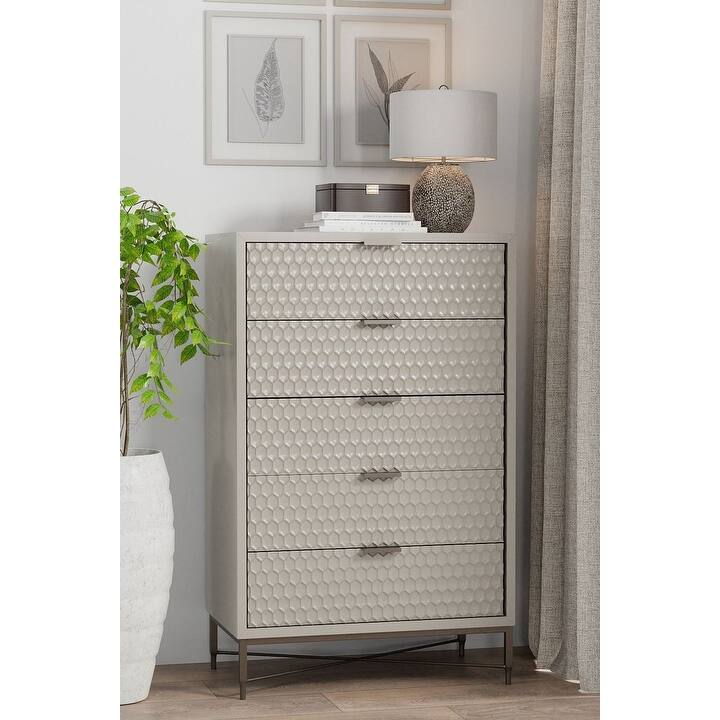 Origins by Alpine Milo 5 Drawer Chest in Taupe
