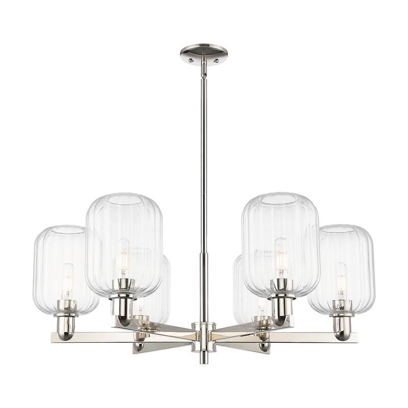 Innovations Lighting Downtown Urban - Preston - 6 Light 24" Jar Shade Stem Hung Chandelier - Clear/Polished Nickel