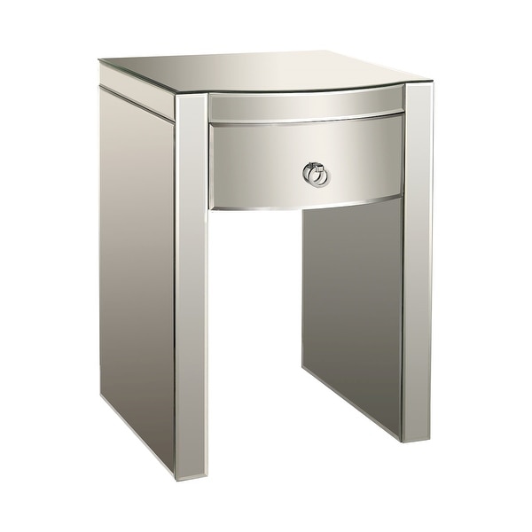 26" Silver Wood 1-Drawer Bow-Front Mirrored Nightstand - N/A