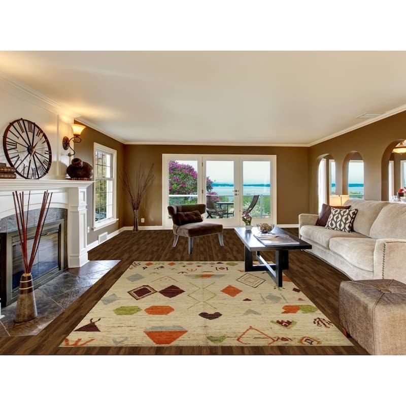 Geometric Moroccan Area Rug Handmade Tribal Wool Carpet - 6'7" x 9'5"