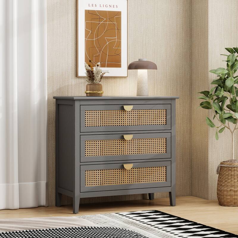 3 Drawer Cabinet,Natural rattan