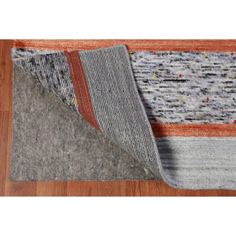 Hand Knotted Oriental Viscose Silk Carpet Tribal Stripe Greys & Charcoal Gabbeh Area Rug - 10' 0'' X 8' 4''