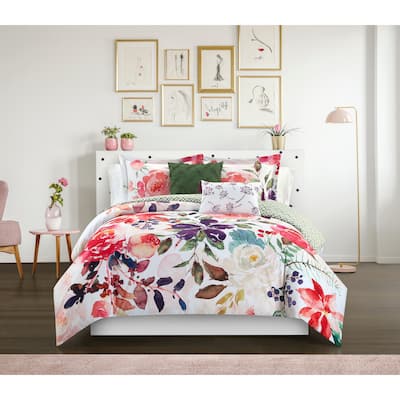 Porch & Den Spring Crest Floral Print 9-piece Reversible Bed in a Bag Comforter Set