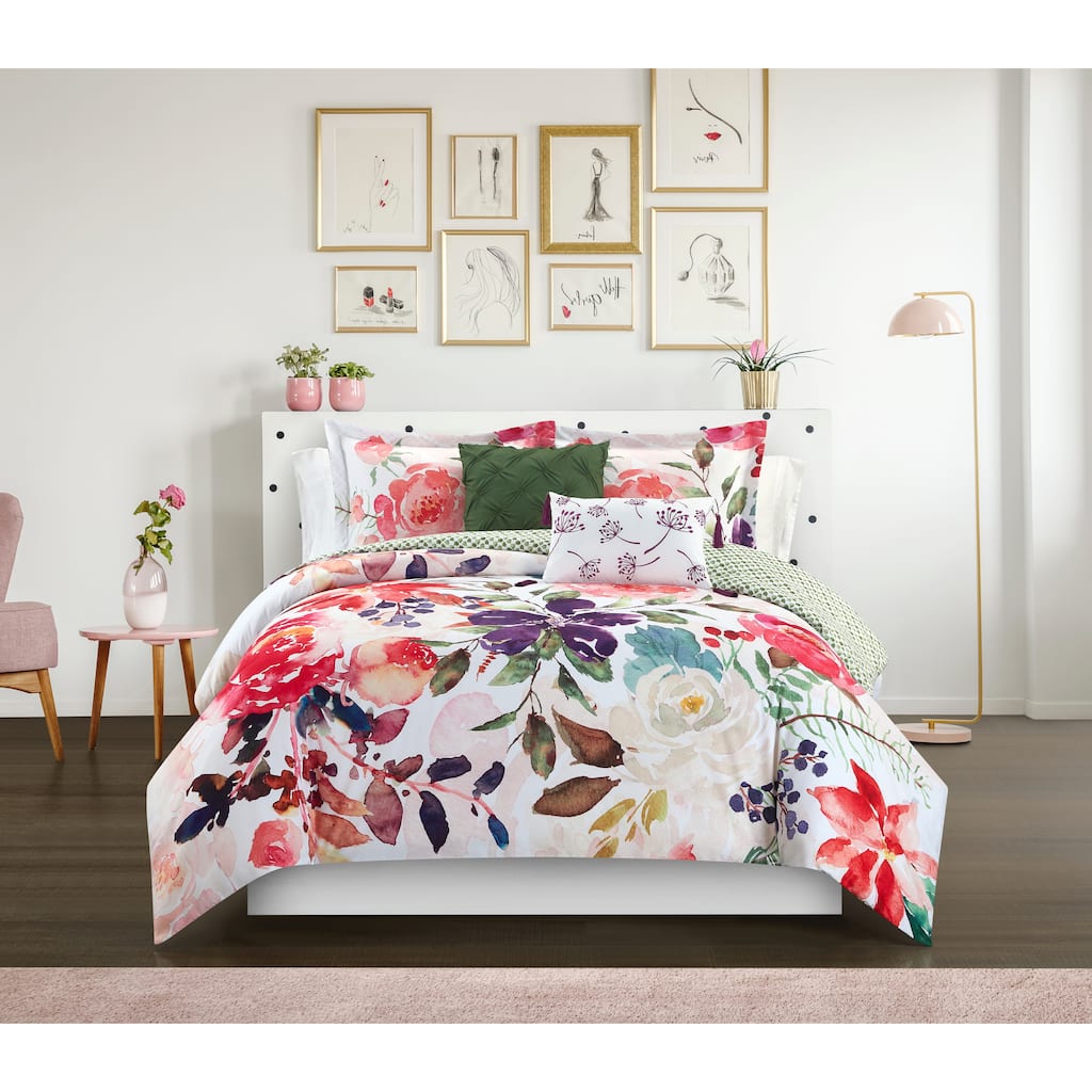 Porch & Den Spring Crest Floral Print 9-piece Reversible Bed in a Bag ...