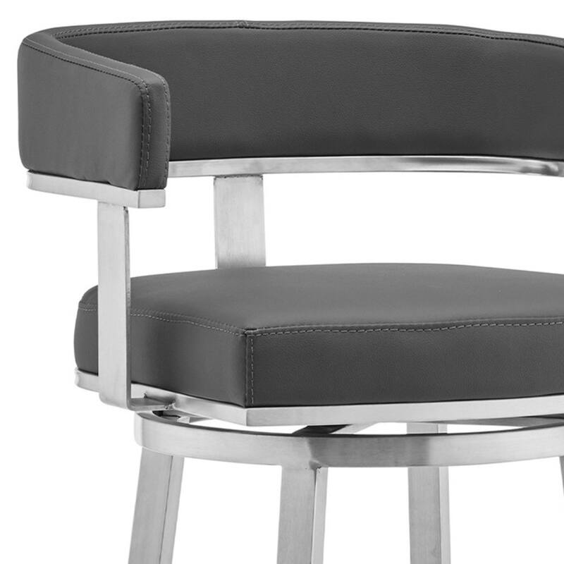 Contemporary Swivel Bar Stool with Silver Brushed Finish and Faux Leather Seat Modern Style
