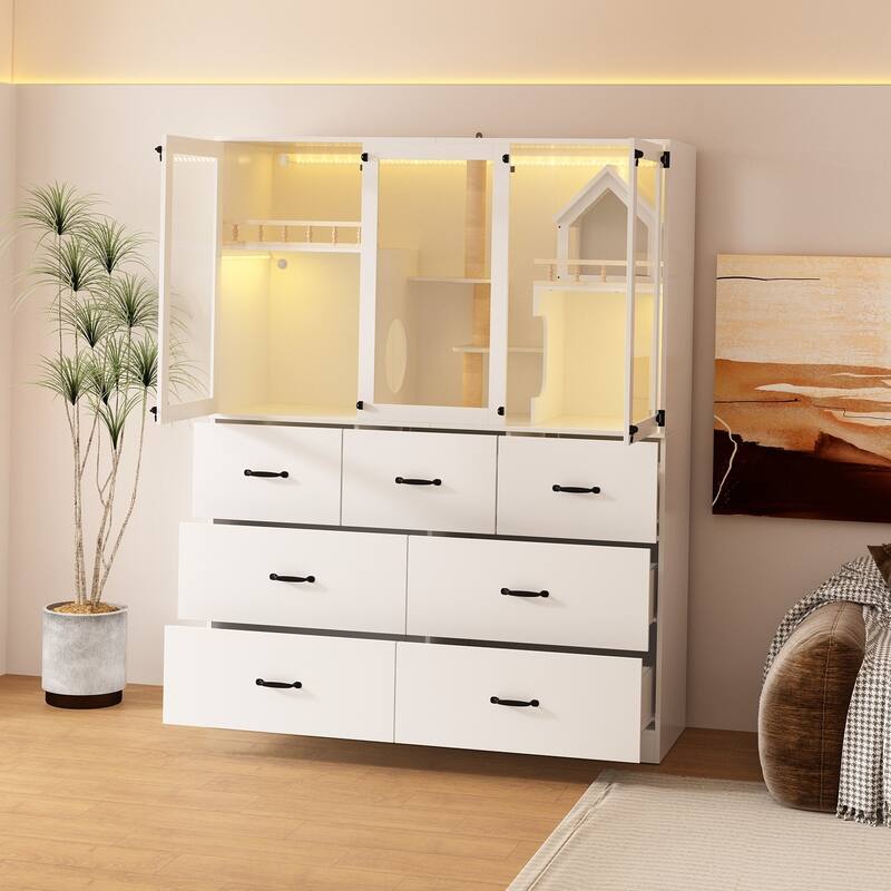 Luxury Cat Furniture Cabinet with Storage and Play Areas LED Light