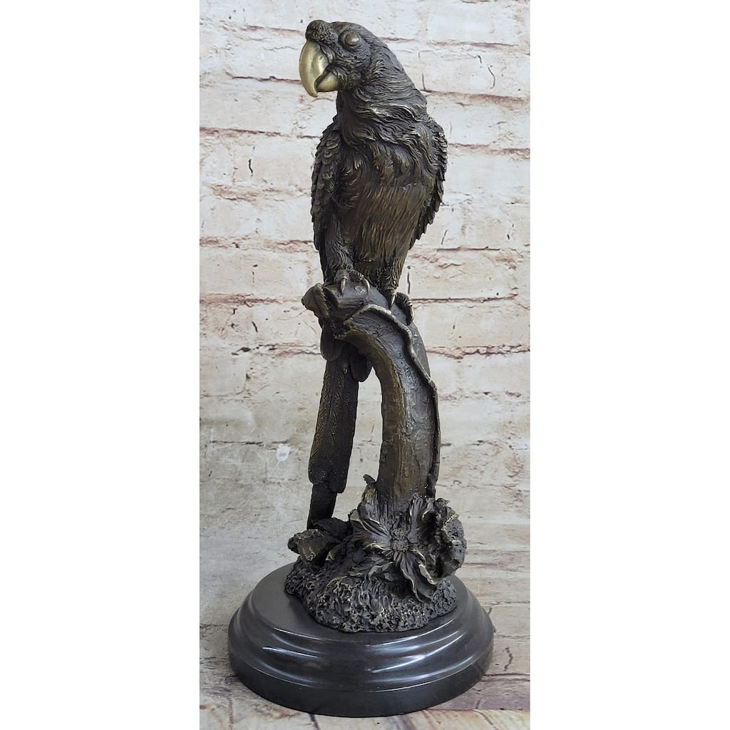 Parrot Bird Bronze Statue Sculpture Figure On Marble Base Signed Original 13 Inches X 7 Inches