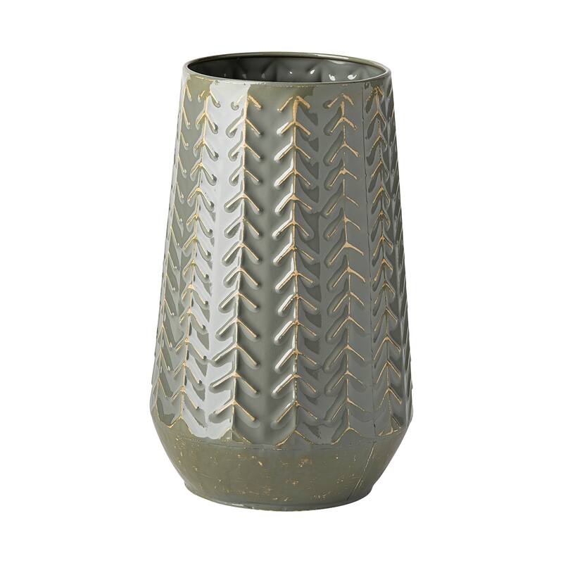 Gemma Green Metal Chevron Vase - 7.1L x 7.1W x 11.4H - Grenish Gray