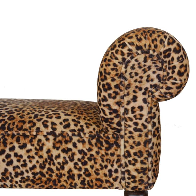 Artisan Furniture Solid Wood Leopard Print Velvet Bench, Velvet Material