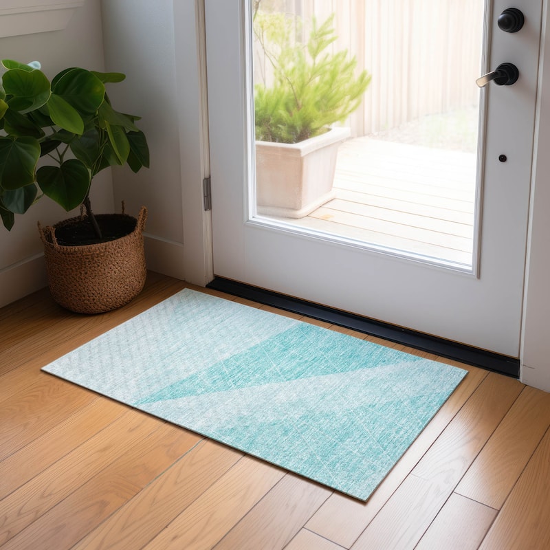 Machine Washable Indoor/ Outdoor Chantille Modern Prism Rug - Teal - 1'8" x 2'6"